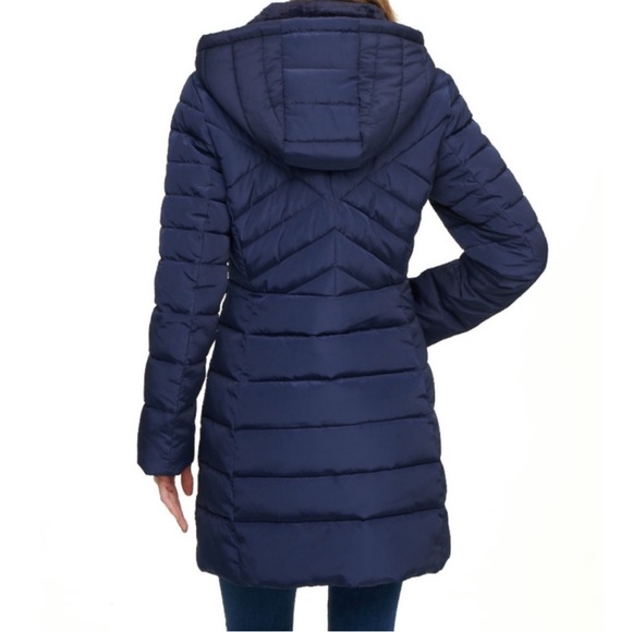 NWT Kenneth Cole Navy Blue Longer Puff Coat - Picture 2 of 8